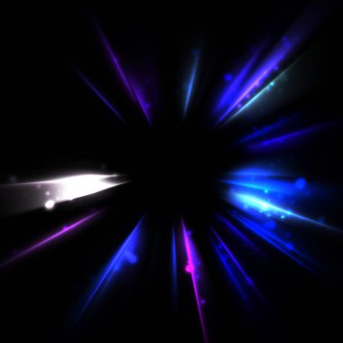 Işık huzmeleri ve parlayan parçacıkların kesiştiği güzel bir zemin. Canlı renkli ışıkların duvar kâğıdı. Parlak ışık görüntüsü.