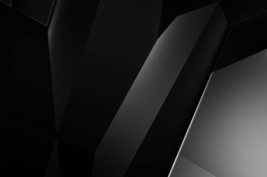 Lüks minimalist tasarım. Fütürist şablon. Karanlık elementleri olan birinci sınıf soyut duvar kâğıdı. Zarif bir zemin. Siyah üç boyutlu geometrik arkaplan. Poster, broşür, sunum için tasarım.