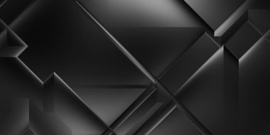 Siyah üç boyutlu geometrik arkaplan. Moda lüks minimalist tasarım. Geometrik şablon. Karanlık elementleri olan birinci sınıf soyut duvar kâğıdı. Poster, broşür, sunum, web sitesi için özel tasarım.