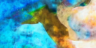 Kova desenli illüstrasyon. Çağdaş ve modern doku. Soyut renk boyama arka planı. Yaratıcı ve sanatsal duvar kağıdı. Fırçalanmış şekilleri ve lekeleri olan sanatsal duvar..