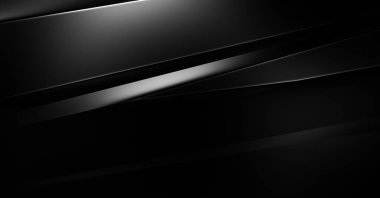 Geometrik katmanlı 3 boyutlu siyah arkaplan. Soyut koyu fütüristik duvar kağıdı. Zarif, parlak çizgili arka plan. Poster, broşür, sunum ve web sitesi için geometrik şablon tasarımı.