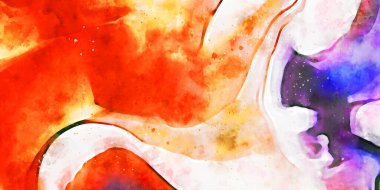 Kova desenli illüstrasyon. Çağdaş ve modern doku. Soyut renk boyama arka planı. Yaratıcı ve sanatsal duvar kağıdı. Fırçalanmış şekilleri ve lekeleri olan sanatsal duvar..