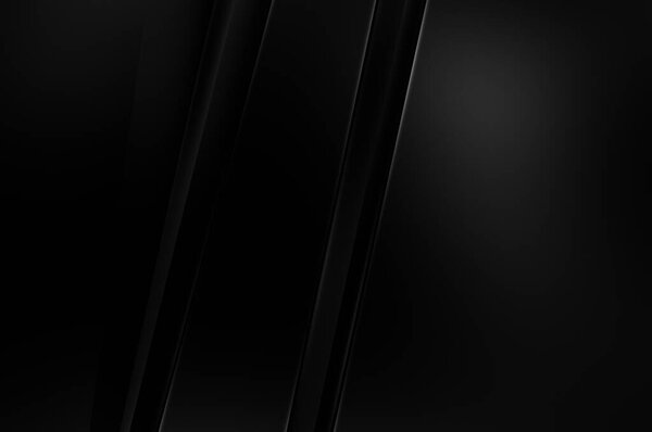 3d style black background with geometric layers. Abstract  dark futuristic wallpaper. Elegant glossy stripes backdrop. Geometrical template design for poster, brochure, presentation, website.