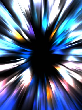 Siyah arkaplanda izole edilmiş dinamik ışık ışınları. Parlayan renkli ışık parçacıklarının grafiksel 2d çizimi.