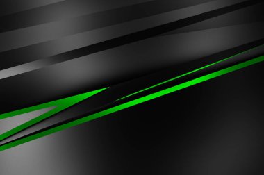 Metin için kopyalama alanı olan soyut siyah paneller. Üç boyutlu illüstrasyon. Renkli ışık özellikli koyu renk tasarım şablonu. Zarif geometrik parlak çizgili arka plan. Minimalist geometrik kapak grafiği.