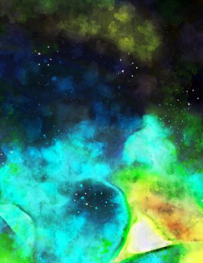 Kova desenli illüstrasyon. Çağdaş ve modern doku. Soyut renk boyama arka planı. Yaratıcı ve sanatsal duvar kağıdı. Fırçalanmış şekilleri ve lekeleri olan sanatsal duvar..