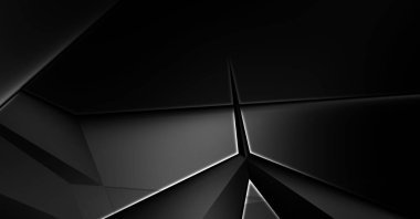 Lüks minimalist tasarım. Fütürist şablon. Karanlık elementleri olan birinci sınıf soyut duvar kâğıdı. Zarif bir zemin. Siyah üç boyutlu geometrik arkaplan. Poster, broşür, sunum için tasarım.