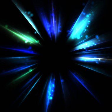 Işık huzmeleri ve parlayan parçacıkların kesiştiği güzel bir zemin. Canlı renkli ışıkların duvar kâğıdı. Parlak ışık görüntüsü.