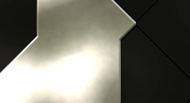 Üç boyutlu metalik doku. Uzay gemisi desenli yüzey. Aydınlık ve karanlık paneller. Fütürist soyut duvar kağıdı. Geometrik teknolojik yansıtıcı arkaplan.