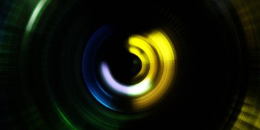 Parlayan neon ışıkları. Parlak sunum tasarım şablonu. Fotoğraf makinesi konsepti. Soyut arkaplan. Dönen ışık ışınları. Hareketli kavramsal duvar kağıdı. Grafik dijital illüstrasyon. 