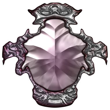 Beyaz arka planda izole bir mücevher. Mücevherli bir fantezi mücevherin 3 boyutlu görüntüsü. Masal elementi. Lüks grafik duvar kağıdı.