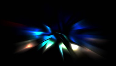 Parlayan ışıkları hareket ettirmenin havalı arka planı. Tasarımınız için canlı renkli bir portal şablonu. Işık ışınları ve hareket halindeki ışıldayan parçacıklar bir solucan deliği şekli oluşturuyor..