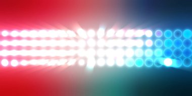 Parlak desenli duvar kağıdı. Sahne ışıkları olan renkli ışıkların ihtişamlı arkaplanı. Parlayan ışıklar siyah arka planda parti izleri. Sahne veya stadyum ışıklarının dijital illüstrasyonu. 