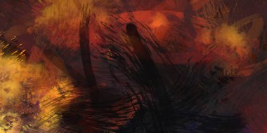 Soyut arkaplanda pürüzlü fırça darbeleri. Fırça boyası. Renkli boya darbeleri. Eşsiz duvar sanatı. Tuvaldeki modern sanat. Renkli çağdaş sanat eserleri.