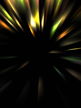 Siyah arkaplanda izole edilmiş dinamik ışık ışınları. Parlayan renkli ışık parçacıklarının grafiksel 2d çizimi.