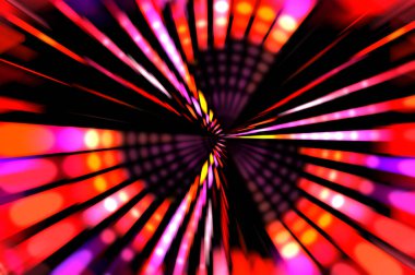 Siyah arkaplanda dönen ışık gösterisi. Lüks çizgiler. Parlak kıvrımlı duvar kağıdı. Uzay tüneli. Dönen ışık çemberi ya da maytap izi. Parlak konsept çizimi.