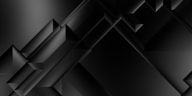 Siyah üç boyutlu geometrik arkaplan. Moda lüks minimalist tasarım. Geometrik şablon. Karanlık elementleri olan birinci sınıf soyut duvar kâğıdı. Poster, broşür, sunum, web sitesi için özel tasarım.