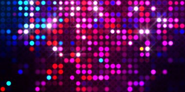 Parlak desenli duvar kağıdı. Sahne ışıkları olan renkli ışıkların ihtişamlı arkaplanı. Parlayan ışıklar siyah arka planda parti izleri. Sahne veya stadyum ışıklarının dijital illüstrasyonu. 