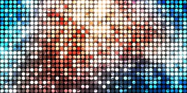 Parlayan ışıklar siyah arka planda parti izleri. Sahne veya stadyum ışıklarının dijital illüstrasyonu. Parlak desenli duvar kağıdı. Sahne ışıkları ile renkli ışıkların ihtişamlı arkaplanı.