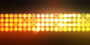 Parlak desenli duvar kağıdı. Sahne ışıkları olan renkli ışıkların ihtişamlı arkaplanı. Parlayan ışıklar siyah arka planda parti izleri. Sahne veya stadyum ışıklarının dijital illüstrasyonu. 