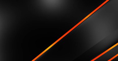 Metin için kopyalama alanı olan soyut siyah paneller. Üç boyutlu illüstrasyon. Renkli ışık özellikli koyu renk tasarım şablonu. Zarif geometrik parlak çizgili arka plan. Minimalist geometrik kapak grafiği.