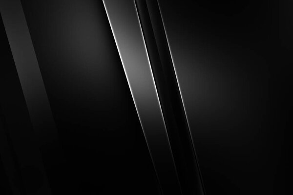 3d style black background with geometric layers. Abstract  dark futuristic wallpaper. Elegant glossy stripes backdrop. Geometrical template design for poster, brochure, presentation, website.