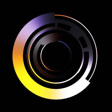 Gelecekçi hud arayüzü elementi. Soyut geometrik arkaplan. Dijital teknolojinin grafiksel çizimi siyah arkaplanda izole edildi..