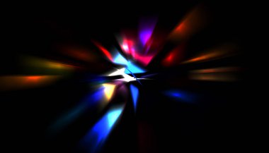 Parlayan ışıkları hareket ettirmenin havalı arka planı. Tasarımınız için canlı renkli bir portal şablonu. Işık ışınları ve hareket halindeki ışıldayan parçacıklar bir solucan deliği şekli oluşturuyor..