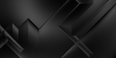 Siyah üç boyutlu geometrik arkaplan. Moda lüks minimalist tasarım. Geometrik şablon. Karanlık elementleri olan birinci sınıf soyut duvar kâğıdı. Poster, broşür, sunum, web sitesi için özel tasarım.