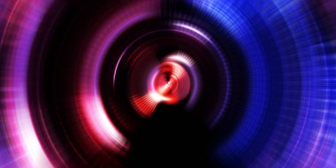 Parlayan neon ışıkları. Parlak sunum tasarım şablonu. Fotoğraf makinesi konsepti. Soyut arkaplan. Dönen ışık ışınları. Hareketli kavramsal duvar kağıdı. Grafik dijital illüstrasyon. 