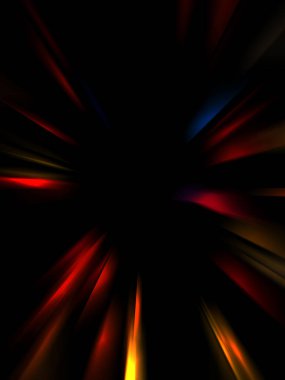 Siyah arkaplanda izole edilmiş dinamik ışık ışınları. Parlayan renkli ışık parçacıklarının grafiksel 2d çizimi.