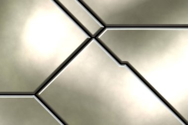 Üç boyutlu metalik doku. Uzay gemisi desenli yüzey. Aydınlık ve karanlık paneller. Fütürist soyut duvar kağıdı. Geometrik teknolojik yansıtıcı arkaplan.