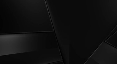 Lüks minimalist tasarım. Fütürist şablon. Karanlık elementleri olan birinci sınıf soyut duvar kâğıdı. Zarif bir zemin. Siyah üç boyutlu geometrik arkaplan. Poster, broşür, sunum için tasarım.