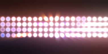 Parlak desenli duvar kağıdı. Sahne ışıkları olan renkli ışıkların ihtişamlı arkaplanı. Parlayan ışıklar siyah arka planda parti izleri. Sahne veya stadyum ışıklarının dijital illüstrasyonu. 