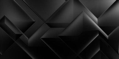 Siyah üç boyutlu geometrik arkaplan. Moda lüks minimalist tasarım. Geometrik şablon. Karanlık elementleri olan birinci sınıf soyut duvar kâğıdı. Poster, broşür, sunum, web sitesi için özel tasarım.