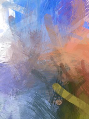 Soyut arkaplanda pürüzlü fırça darbeleri. Fırça boyası. Renkli boya darbeleri. Eşsiz duvar sanatı. Tuvaldeki modern sanat. Renkli çağdaş sanat eserleri.