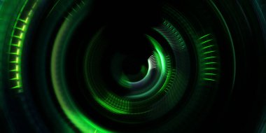 Fotoğraf makinesi konsepti. Soyut arkaplan. Dönen ışık ışınları. Hareketli kavramsal duvar kağıdı. Grafik dijital illüstrasyon. Parlayan neon ışıkları. Parlak sunum tasarım şablonu.