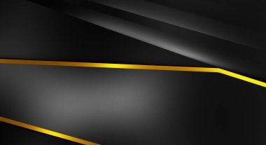 Metin için kopyalama alanı olan soyut siyah paneller. Üç boyutlu illüstrasyon. Renkli ışık özellikli koyu renk tasarım şablonu. Zarif geometrik parlak çizgili arka plan. Minimalist geometrik kapak grafiği.