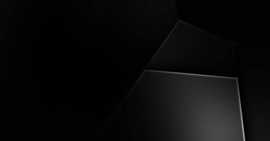 Lüks minimalist tasarım. Fütürist şablon. Karanlık elementleri olan birinci sınıf soyut duvar kâğıdı. Zarif bir zemin. Siyah üç boyutlu geometrik arkaplan. Poster, broşür, sunum için tasarım.