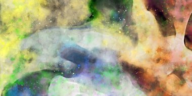 Kova desenli illüstrasyon. Çağdaş ve modern doku. Soyut renk boyama arka planı. Yaratıcı ve sanatsal duvar kağıdı. Fırçalanmış şekilleri ve lekeleri olan sanatsal duvar..