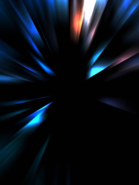 Siyah arkaplanda izole edilmiş dinamik ışık ışınları. Parlayan renkli ışık parçacıklarının grafiksel 2d çizimi.