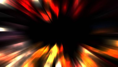 Siyah arkaplanda izole edilmiş dinamik ışık ışınları. Parlayan renkli ışık parçacıklarının grafiksel 2d çizimi.