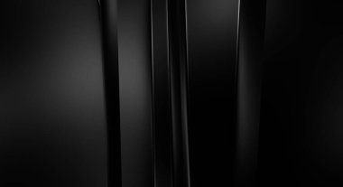 Geometrik katmanlı 3 boyutlu siyah arkaplan. Soyut koyu fütüristik duvar kağıdı. Zarif, parlak çizgili arka plan. Poster, broşür, sunum ve web sitesi için geometrik şablon tasarımı.