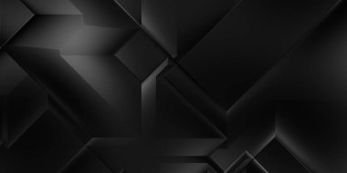Siyah üç boyutlu geometrik arkaplan. Moda lüks minimalist tasarım. Geometrik şablon. Karanlık elementleri olan birinci sınıf soyut duvar kâğıdı. Poster, broşür, sunum, web sitesi için özel tasarım.