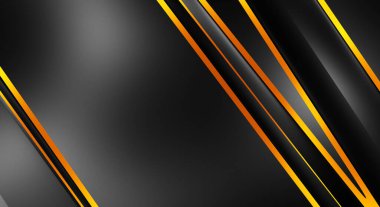 Metin için kopyalama alanı olan soyut siyah paneller. Üç boyutlu illüstrasyon. Renkli ışık özellikli koyu renk tasarım şablonu. Zarif geometrik parlak çizgili arka plan. Minimalist geometrik kapak grafiği.