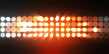 Parlak desenli duvar kağıdı. Sahne ışıkları olan renkli ışıkların ihtişamlı arkaplanı. Parlayan ışıklar siyah arka planda parti izleri. Sahne veya stadyum ışıklarının dijital illüstrasyonu. 