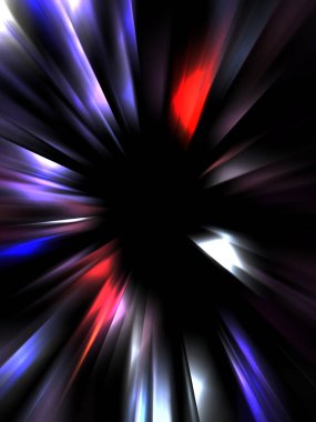 Siyah arkaplanda izole edilmiş dinamik ışık ışınları. Parlayan renkli ışık parçacıklarının grafiksel 2d çizimi.