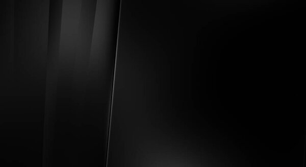 3d style black background with geometric layers. Abstract  dark futuristic wallpaper. Elegant glossy stripes backdrop. Geometrical template design for poster, brochure, presentation, website.
