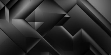 Siyah üç boyutlu geometrik arkaplan. Moda lüks minimalist tasarım. Geometrik şablon. Karanlık elementleri olan birinci sınıf soyut duvar kâğıdı. Poster, broşür, sunum, web sitesi için özel tasarım.