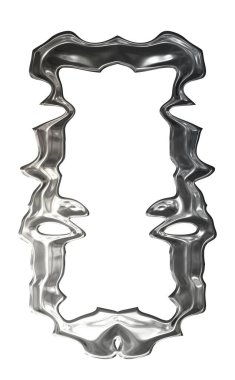 Üç boyutlu metalik illüstrasyon. Beyaz arka planda izole edilmiş fantezi çerçevesi. Davetiyeler, posterler, menü, hatıra defteri ve sunum için mükemmel. Metnin için şablon.